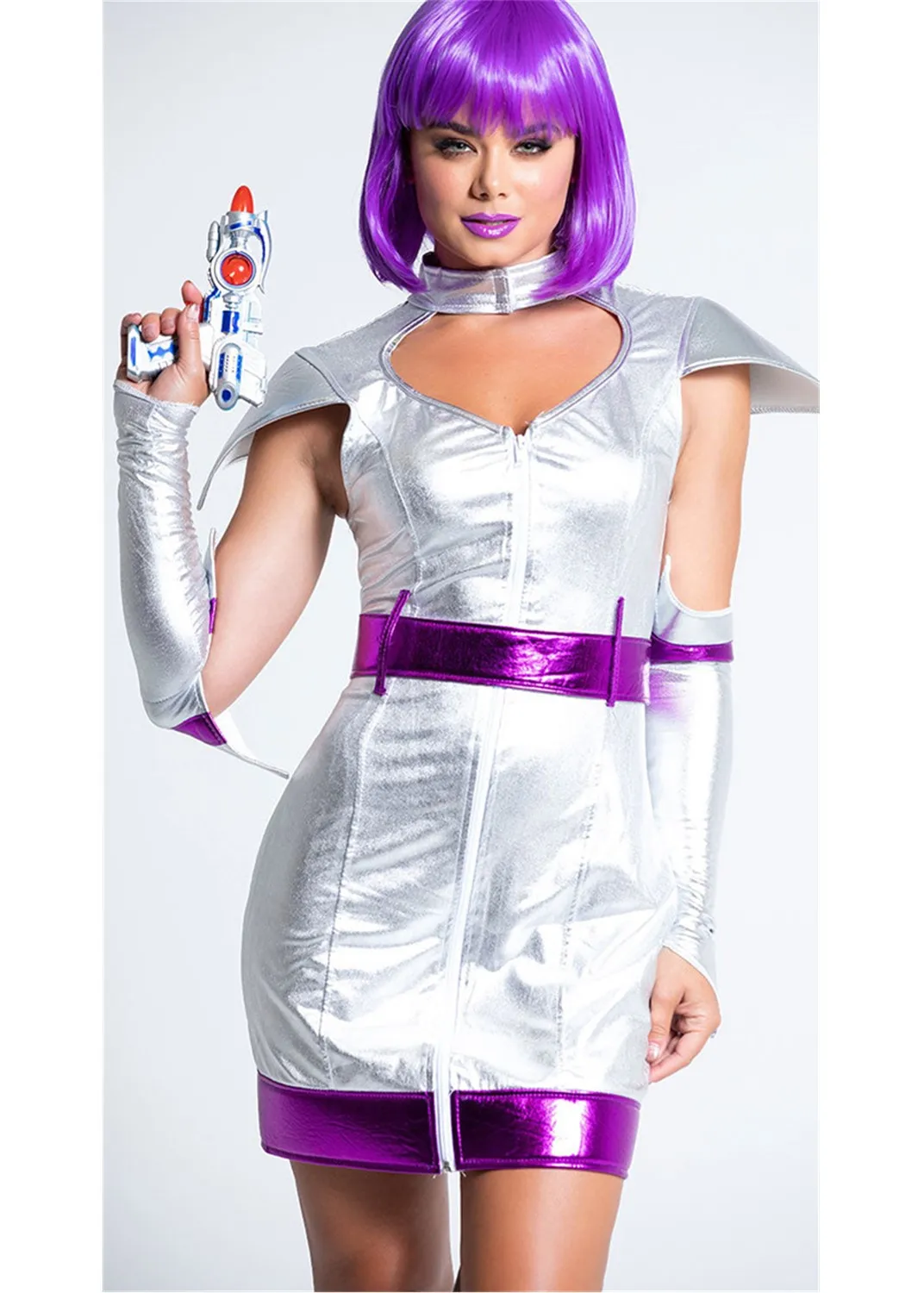 

Halloween Purim Space War Silver Soldier Woman Astronaut Pilot Cosplay Dress Carnival Party Tinman Fancy Costume