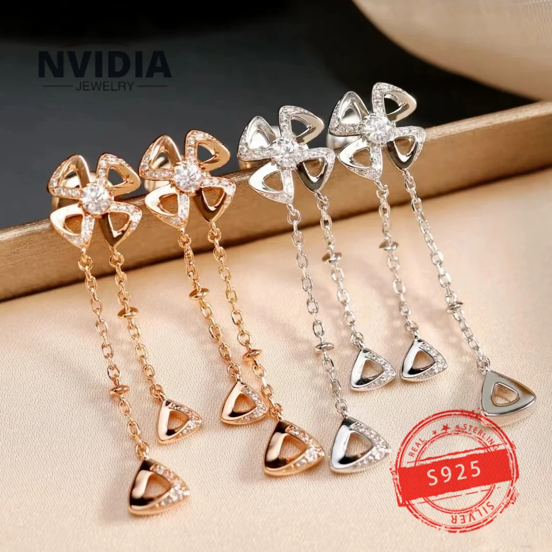 

2024 Fashion Hot Selling Jewelry BV Customized S925 Silver Luxury Diamond Eternal Flower Women's Earrings Birthday Party Gift
