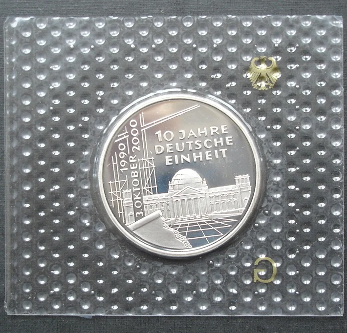 

Germany 2000 10 Mark Silver Coins the 10 Th Anniversary of German Unification Commemorative Coin Award-Winning Coin Plastic Seal