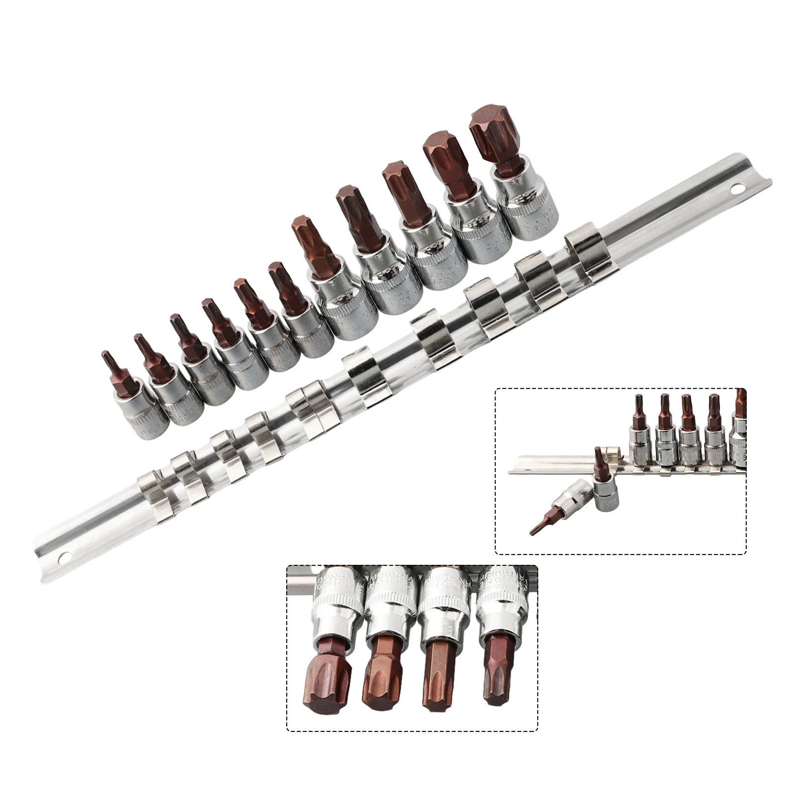 3/8 1/4inch Socket Bits 11pcs/set T10-T60 Chrome Vanadium Steel Electric Screwdriver Precision Screwdriver Durable High Quality
3/8 1/4inch Socket Bits 11pcs/set T10-T60 Chrome Vanadium Steel Electric Screwdriver Precision Screwdriver Durable High Quality