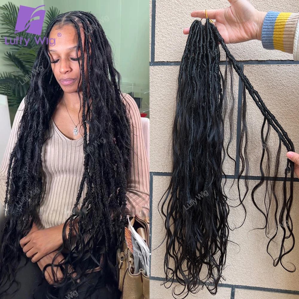 

Goddess Boho Locs Crochet Hair with Human Hair Curls Pre-looped Synthetic Braids Hair Extensions Braiding Hair For Black Women