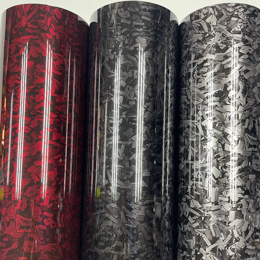 

Super Glossy Forged Carbon Black red Vinyl Car Wrap Film With Air Release Like 3M Quality Initial Low Tack Glue 1.52x18m(5x59ft)