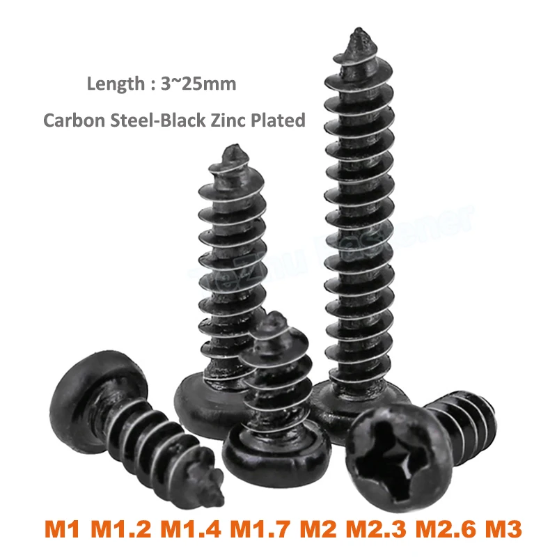 50-200pcs M1-M3 Cross Recessed Round Pan Head Self Tapping Screws Phillips Button Head Small Nails Wood Screw Black Zinc Plated
50-200pcs M1-M3 Cross Recessed Round Pan Head Self Tapping Screws Phillips Button Head Small Nails Wood Screw Black Zinc Plated