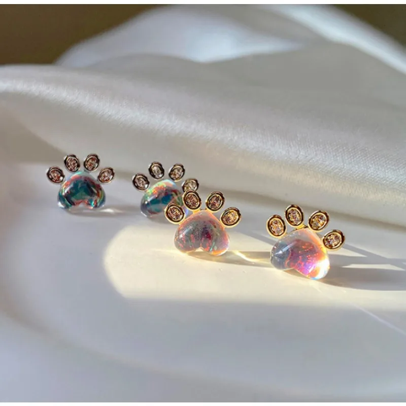 Boucles d'oreilles en pierre de lune pour femmes, petite boucle d'oreille simple, équation de patte de chien, mini chaton, piercing d'oreille, bijoux à breloques, nouveau 4