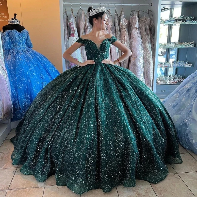 

Angelsbridep изумрудно-зеленое бальное платье, платья для Quinceanera, блестящее Тюлевое милое платье принцессы 16 дюймов для дня рождения, платье для 15 лет