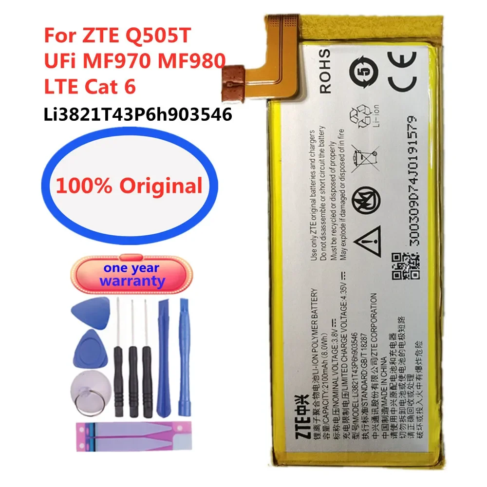 

New Original ZTE 2100mAh Li3821T43P6h903546 Replacement Battery For ZTE Q505T / UFi MF970 MF980 LTE Cat 6 Smart Phone Batteries
