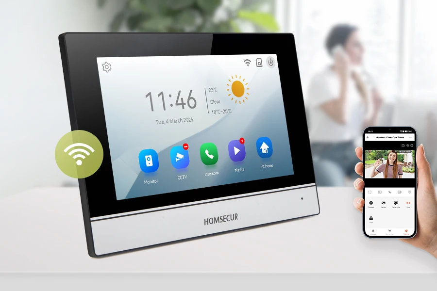 S26d2dbf2302c4bfbb3e72d64659e9599X HOMSECUR Indoor Monitor XM713H For WIFI Video Doorphone Intercom Door Bell 5-Year Warranty