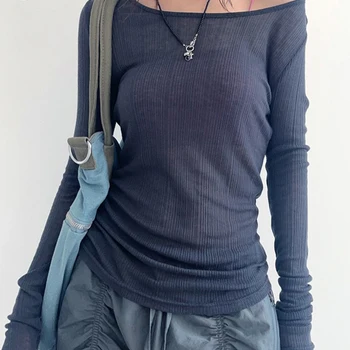 Camiseta Fashion Masculina e Feminina de Rock Band em Metal Preto 9 Weekeep Harajuku Bandage Backless Crop Top Women Long Sleeve Slash Casual T Shirt 2023 Autumn Basic Fashion Shirts Aesthetic Y2k