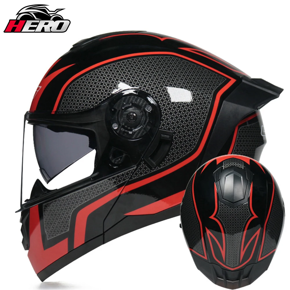 

Latest LVS Safety Dual Lens Racing Motorcycle Helmet Men Off-Road Full Face Modular Flip Helmet Internal Visor Removable Lining