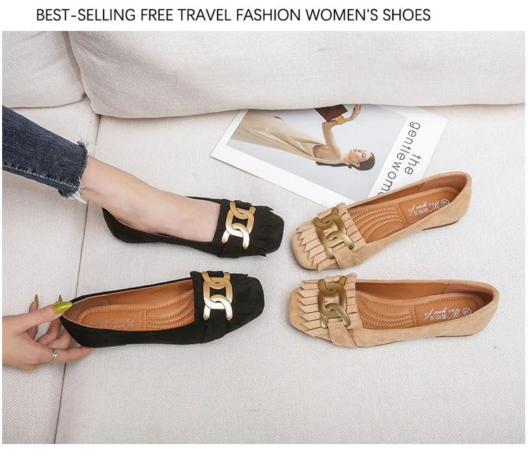 Flat Shoes Woman Retro Tassels Square Shallow Single Shoes for Women 2023 New Metal Buckle Flat Loafers Women Big Size 45 45 46 Flat Shoes Woman Retro Tassels Square Shallow Single Shoes for Women 2023 New Metal Buckle Flat Loafers Women Big Size 45 45 46