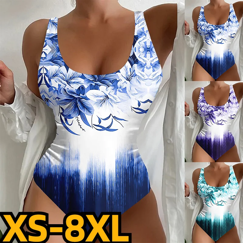 

2023 Women's Swimwear One Piece Monokini Bathing Suits Large Size Swimsuit Backless Busts Floral Abstract Plunge Bathing Suit