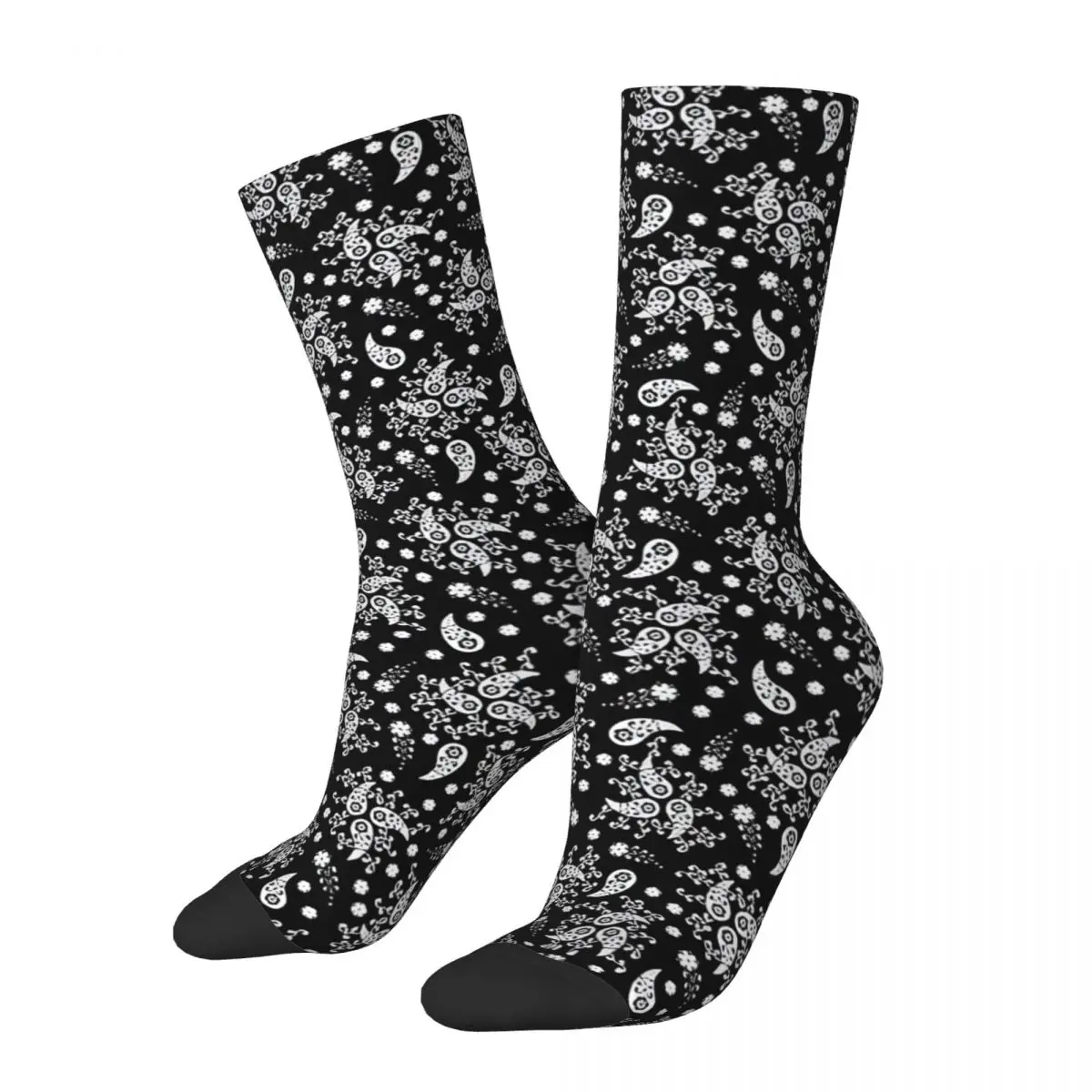 

Vintage Pattern Black And White Paisley Floral Seamless Paisley Men's compression Socks Unisex Style Printed Novelty Crew Sock