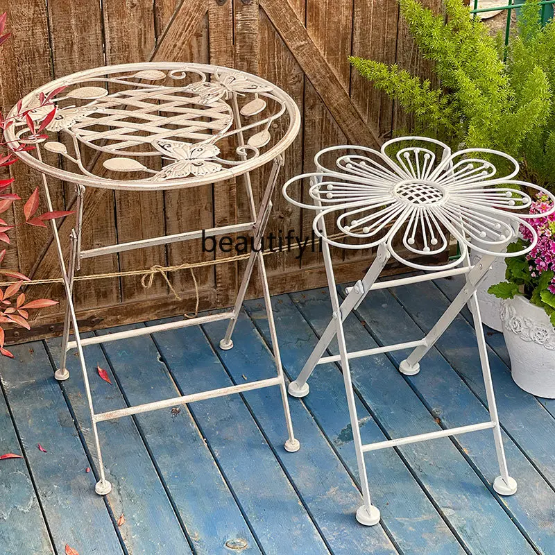 yj Vintage Distressed Wrought Iron Folding Petal Stool Flower Stool Flower Stand Stool Butterfly Grid Folding Small round Table 
yj Vintage Distressed Wrought Iron Folding Petal Stool Flower Stool Flower Stand Stool Butterfly Grid Folding Small round Table
