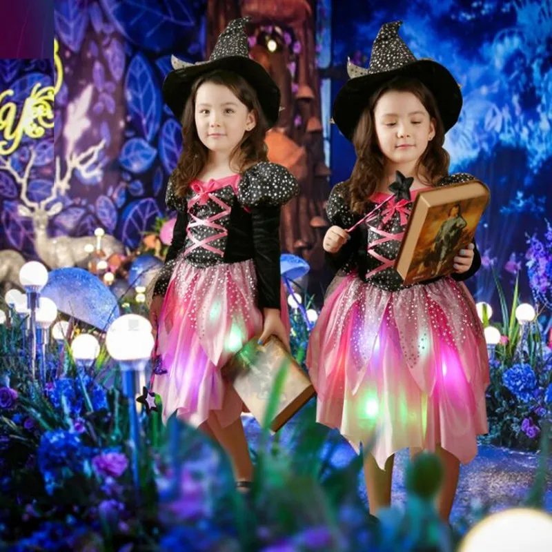 

Girl Kids LED Light up Witch Costume Children Cosplay Glowing Dress Carnival Party Fancy Halloween Christmas