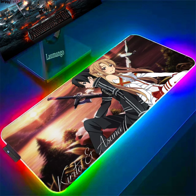 

Sword Art Online Desk Protector Mouse Pad With Rgb Gaming Large Gamer Keyboard Backlight Mat Xxl Computer Led Mousepad Mause Pc