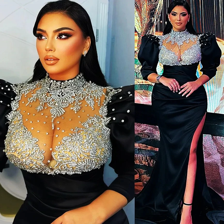 

Black Arabic Mermaid Prom Dresses Lace Beaded Aso Ebi Evening Formal Party Second Reception Birthday Engagement Bridesmaid Gowns