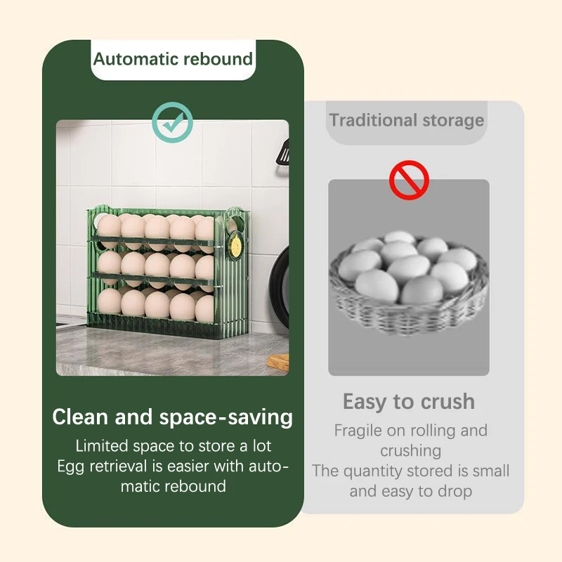 

С автоматическим флипом, трехуровневый держатель для яиц, 30 штук, контейнер для хранения яиц для холодильника, боковой двери или столешницы