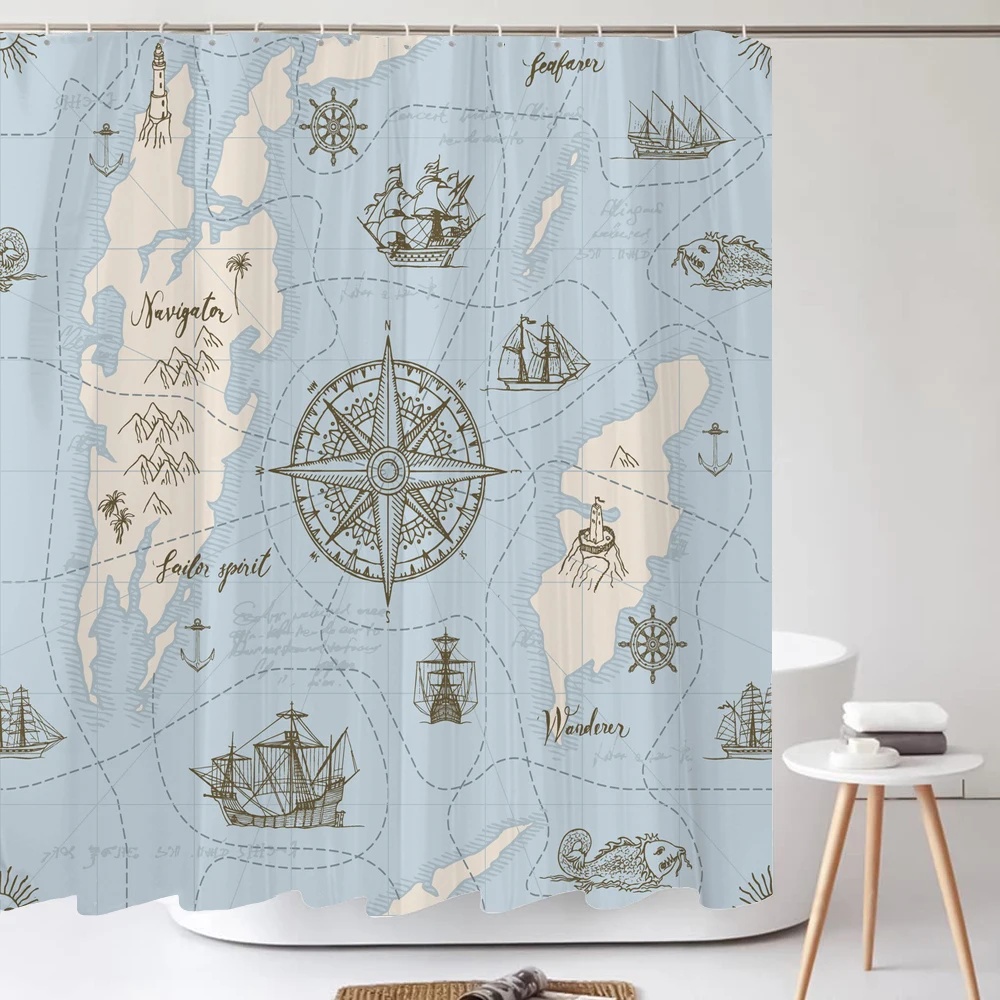 Nordic Retro Navigation Map style Sailing Shower Curtain Bathroom Curtains Waterproof Polyester Bath Curtain with Hooks
Nordic Retro Navigation Map style Sailing Shower Curtain Bathroom Curtains Waterproof Polyester Bath Curtain with Hooks