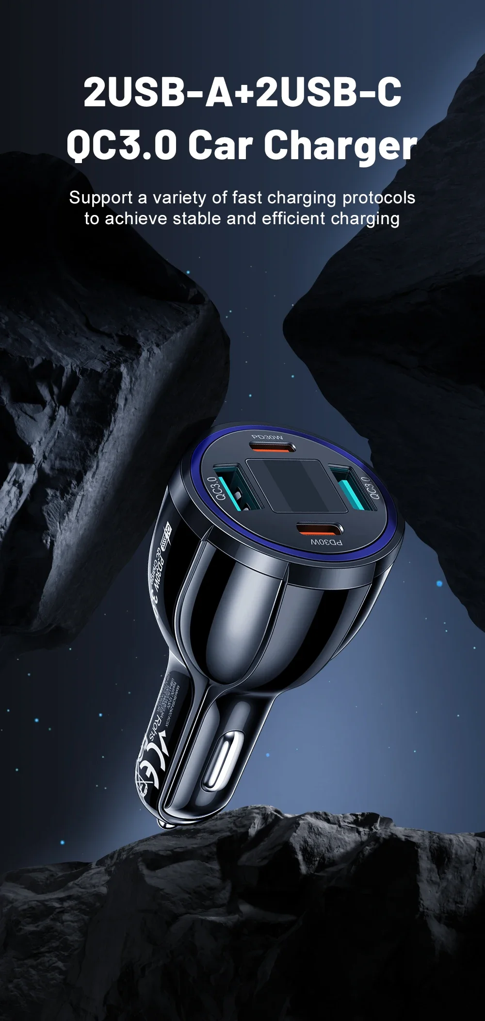 60W USB C Car Charger 4 in 1 Type C PD Fast Quick Charging Adapter with Voltage Digital Display for Mobile Phone Iphone Xiaomi 60W USB C Car Charger 4 in 1 Type C PD Fast Quick Charging Adapter with Voltage Digital Display for Mobile Phone Iphone Xiaomi