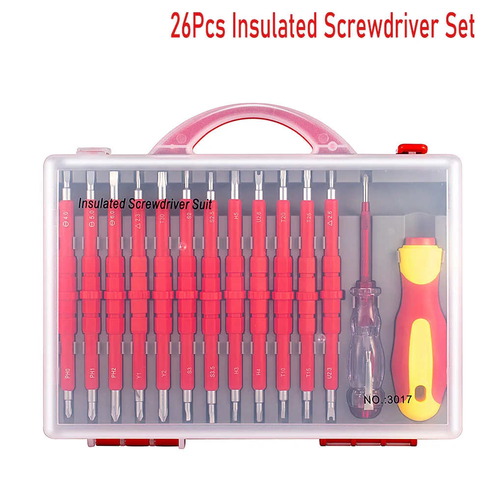 

26Pcs/Case Insulated Screwdriver Precision Magnetic Bits Removable Torx Hex Slotted Phillips Electricians Repair Hand Tool Set