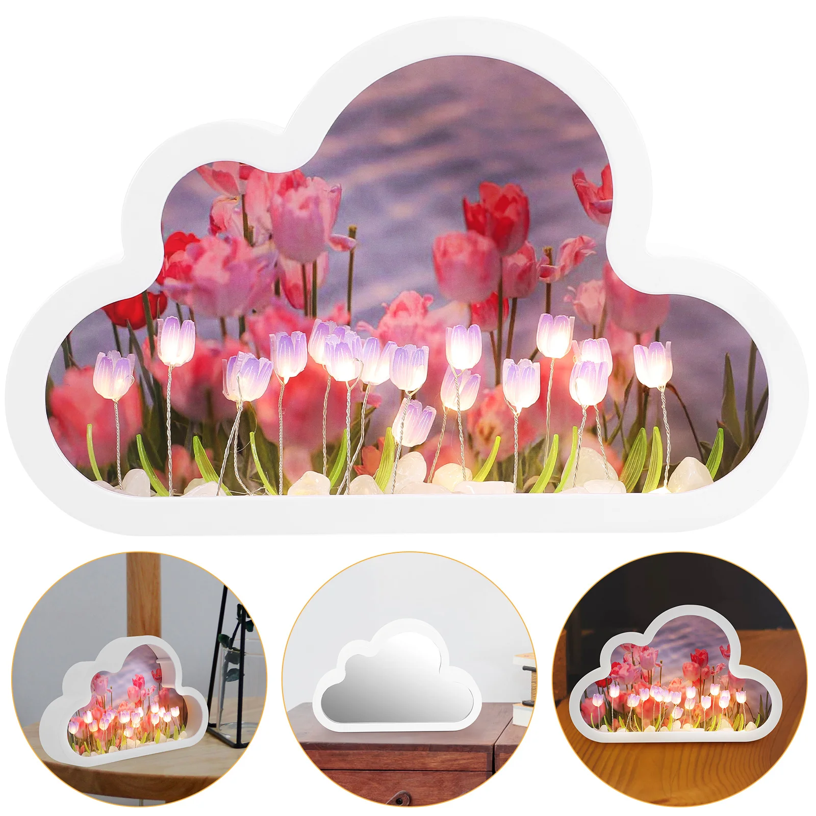 

Handmade DIY Cloud Tulip Mirror Night Light Luminous Ornaments Lamp Decor Forever Tulips Shine