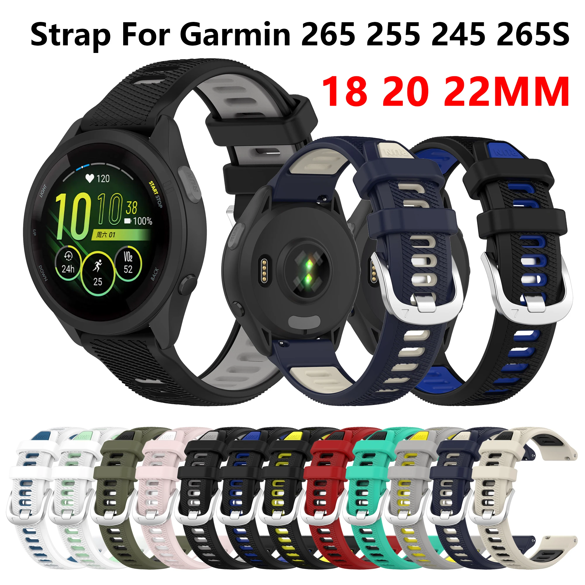 

20mm 22mm 18mm Strap for Forerunner 255 265 245 645 Garmin Venu SQ 2 2s 3 3S Smart Watch Band Bracelet for Garmin Vivoactive 3 4