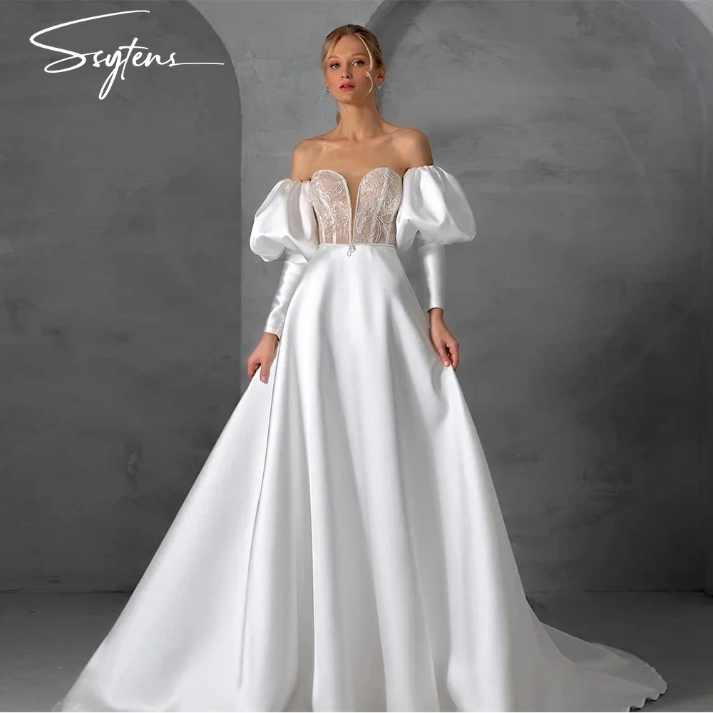 

Exquisite Detachable Puff Sleeves Wedding Dresses Plus Size Sleeveless Bride Gowns A-Line Shiny Bridal Dress vestidos de novia