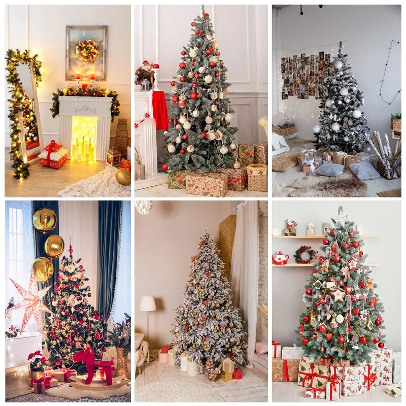 

SHUOZHIKE Art Fabric Fireplace Christmas Tree Photography Background Child Baby Backdrops For Photo Studio Props 21524JPW-04