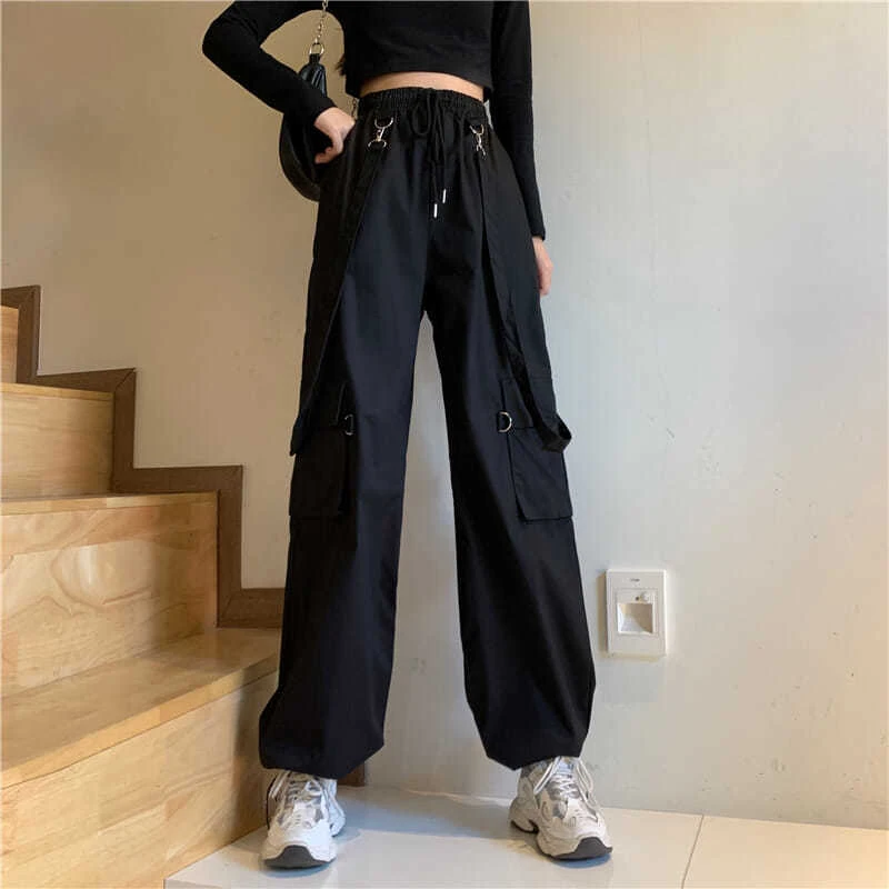 Zoki Harajuku Fashion Strap Cargo Pants Women Black High Waist Streetwear Trousers Summer Korean Elastic Casual Straight Pants
Zoki Harajuku Fashion Strap Cargo Pants Women Black High Waist Streetwear Trousers Summer Korean Elastic Casual Straight Pants