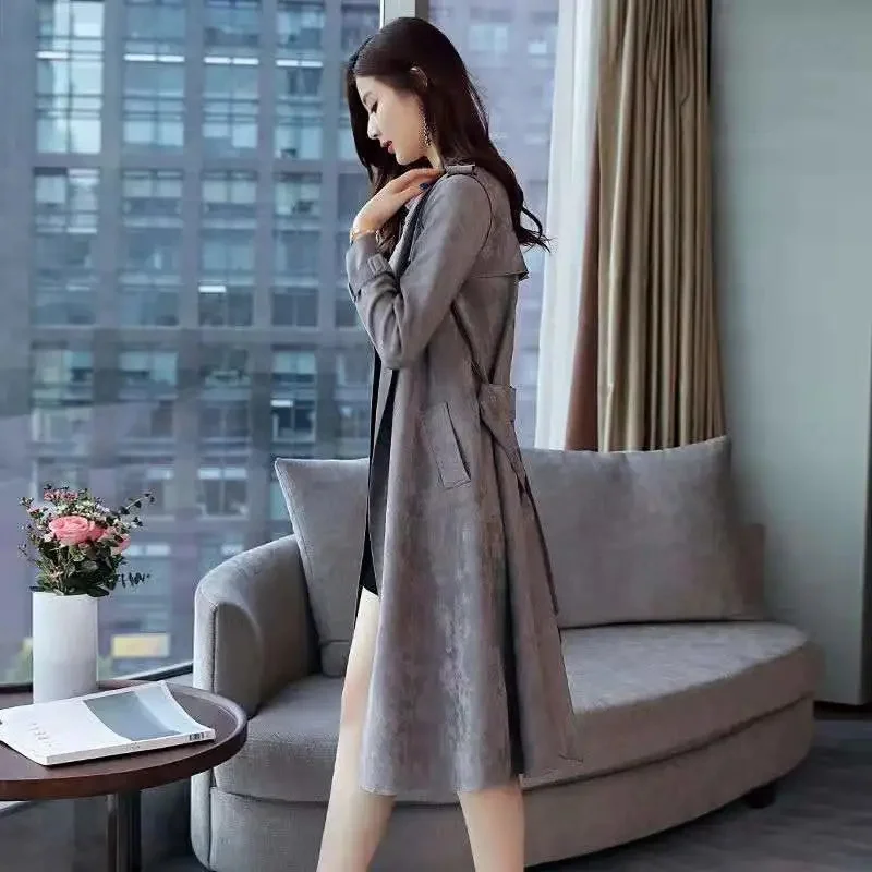 

Deerskin Velvet Windbreaker Women's Mid-length Student Korean Version Loose Coat 2022 Spring and Autumn Thin Slim Fit Coat Trend