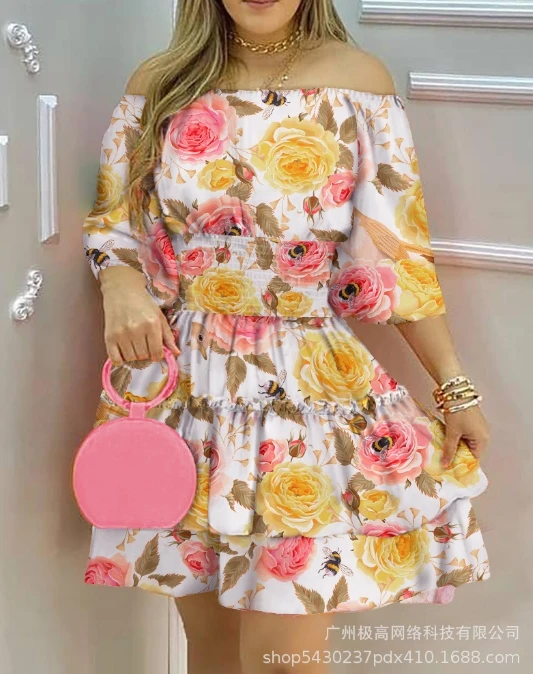 Women's Summer Plant Pleated Skirt with Floral Print On The Shoulder Fashionable and Casual, Versatile 5/4 Sleeve Waist Dress
Women's Summer Plant Pleated Skirt with Floral Print On The Shoulder Fashionable and Casual, Versatile 5/4 Sleeve Waist Dress