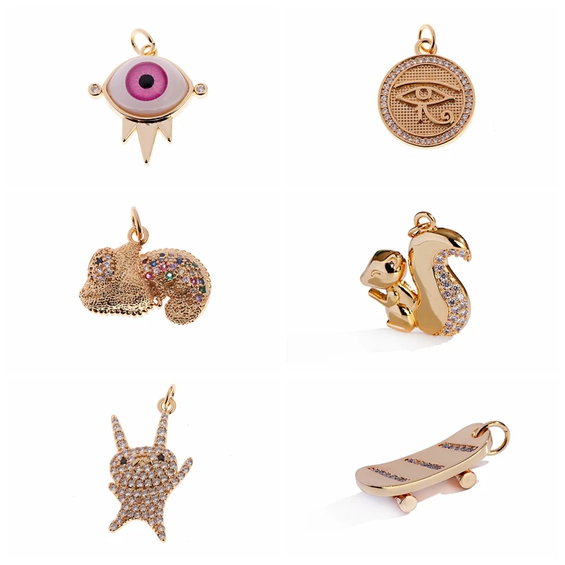 

Copper Micro Pave Zircon Evil Eye Squirrel Planet Colorful Zircon Crystal Charms For DIY Pendant Bracelet Necklace Making