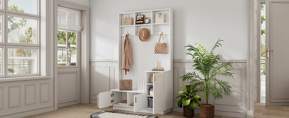 KOMHTOM Bench and shoe shelf wardrobe set white S26ef58afe2d5488da61c56dcb9794f6bJ