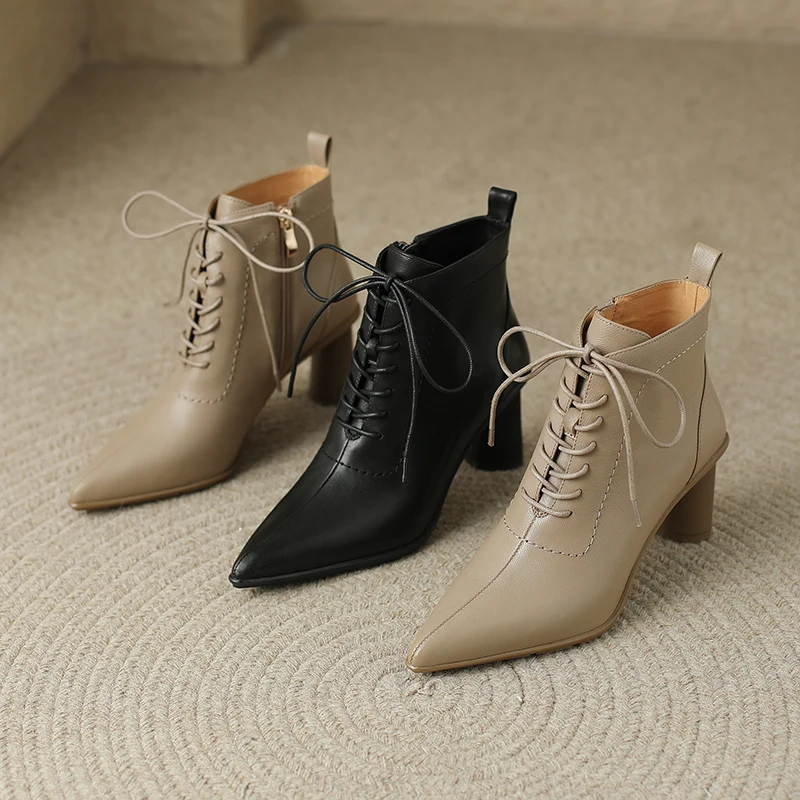 2023new Autumn winter Women ankle boots natural leather 22-24.5cm sheepskin+pigskin modern boots lace up pointed toe short boots
2023new Autumn winter Women ankle boots natural leather 22-24.5cm sheepskin+pigskin modern boots lace up pointed toe short boots