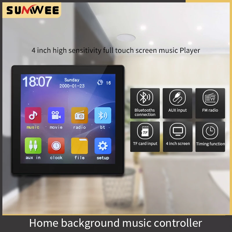 4 Inch Bluetooths Background Music HD Touch Screen Wall Amplifier Home Theater Audio Panel Controller music Player USB TF
4 Inch Bluetooths Background Music HD Touch Screen Wall Amplifier Home Theater Audio Panel Controller music Player USB TF