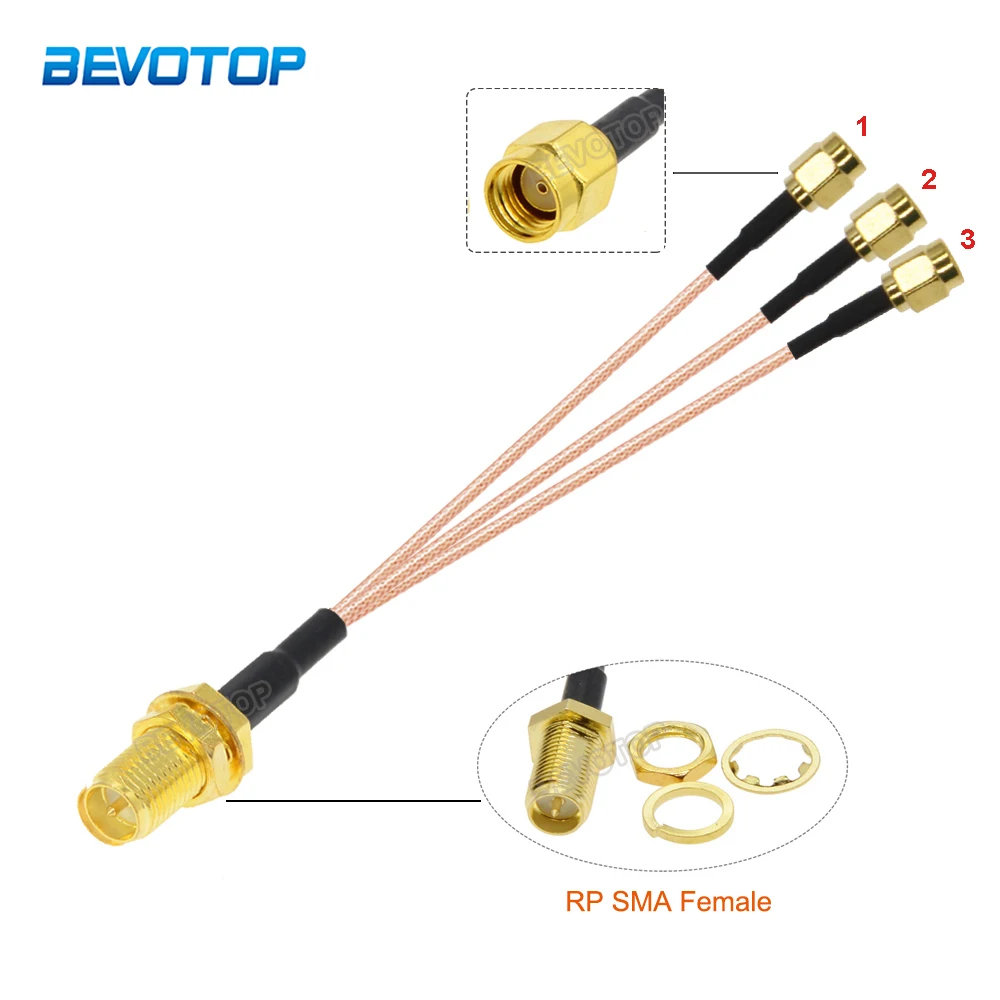 

15CM RG178 1 to 3 Splitter Adapter RP SMA Female Bulkhead to 3 RP SMA Male Pigtail Jumper WIFI Antenna Extension Cable