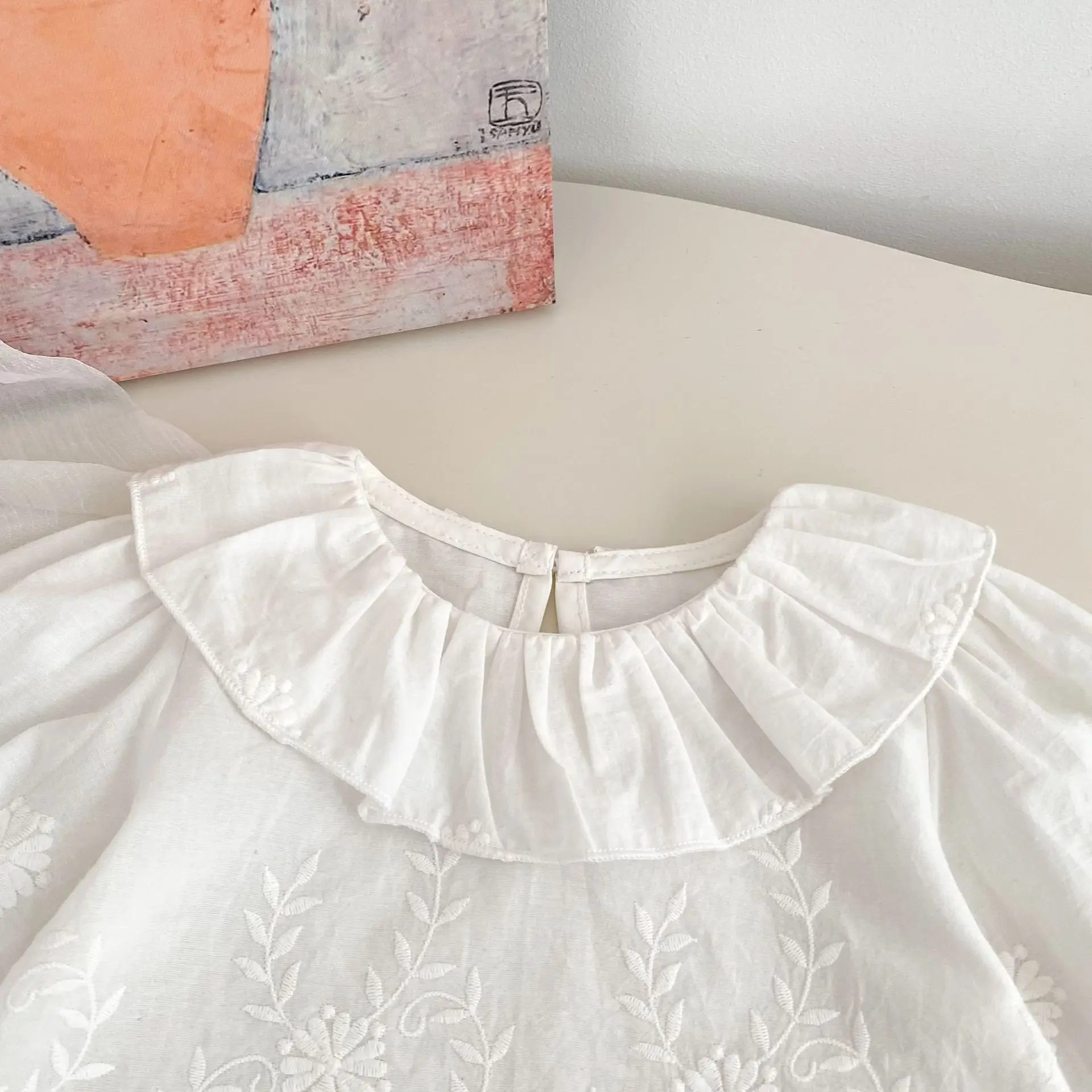 2025 Autumn New Girls Long Sleeve Lace Embroidery Shirts Solid Baby Girl Lapel Blouse Cotton Kids Tops Children Clothes 9