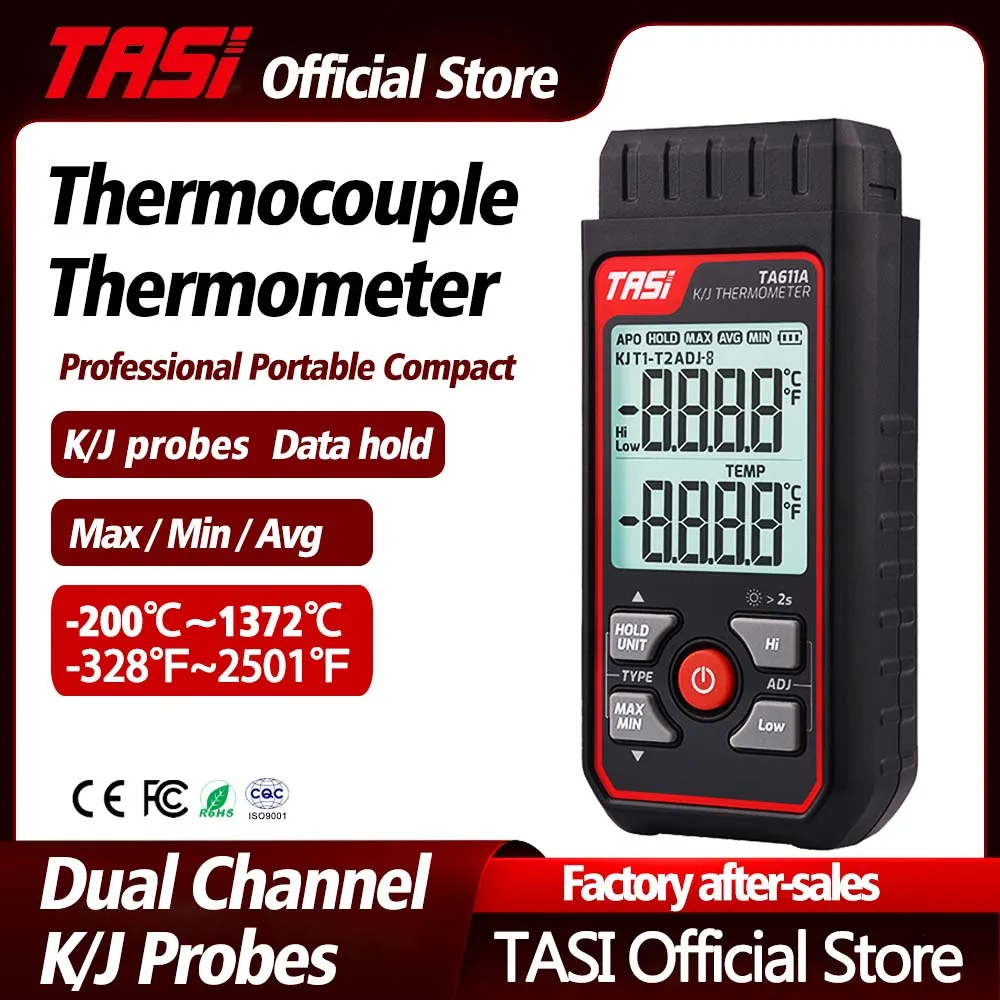 TASI TA611A/B Digital Thermocouple Thermometer Mini K/J Thermometer Contact Temperature Tester LCD Screen Display C/ F Measuring
TASI TA611A/B Digital Thermocouple Thermometer Mini K/J Thermometer Contact Temperature Tester LCD Screen Display C/ F Measuring