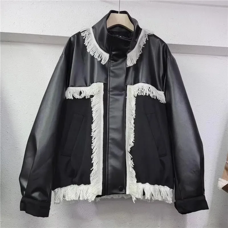 Black American retro thickened leather jackets for women winter new Patchwork tassel motorcycle PU jacket Y4430
Black American retro thickened leather jackets for women winter new Patchwork tassel motorcycle PU jacket Y4430