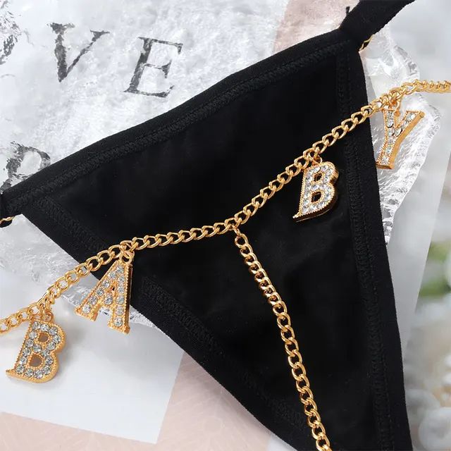 Culotte en dentelle avec ouverture à l'entrejambe pour femme, tongs transparentes, lingeries sexy, sous-vêtements monochromes pour femme, lettre 2