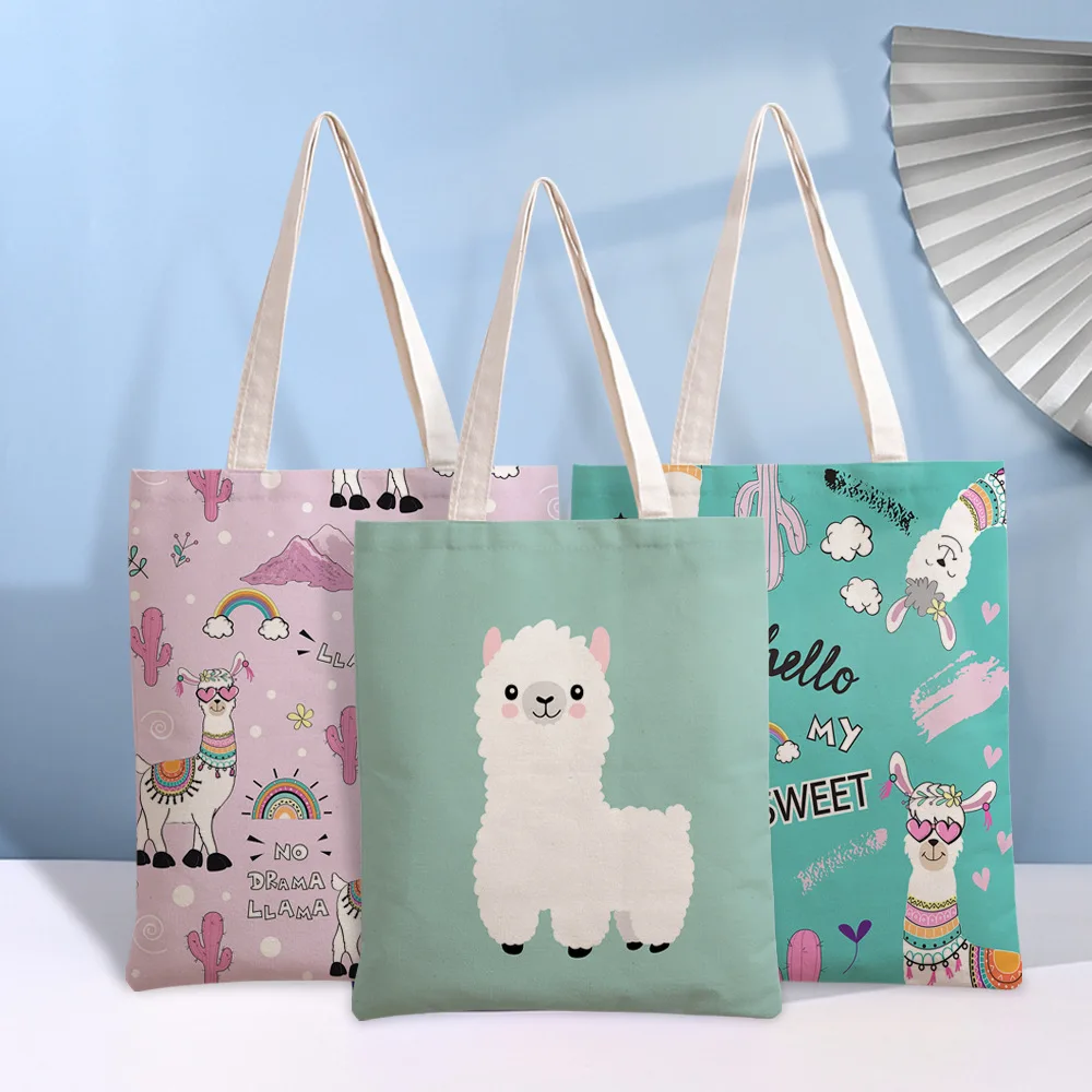 Women Canvas Shopping Bag Alpaca Print Female Cotton Cloth Shoulder Bag Eco Handbag Tote Reusable Grocery Shopper Bags
Women Canvas Shopping Bag Alpaca Print Female Cotton Cloth Shoulder Bag Eco Handbag Tote Reusable Grocery Shopper Bags