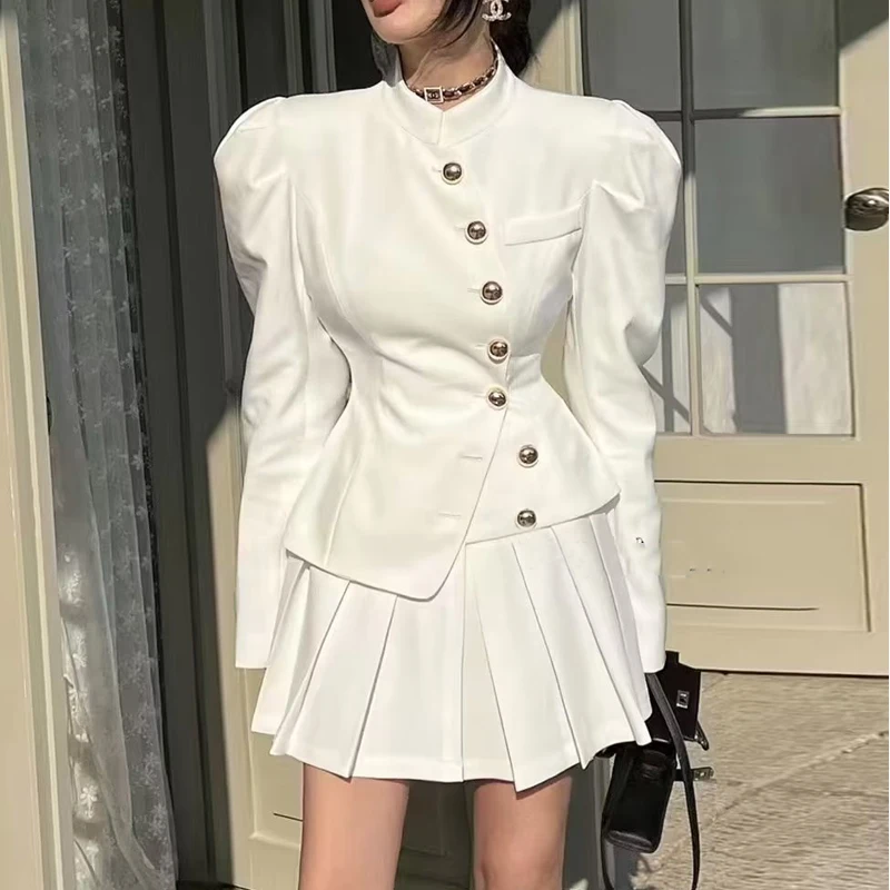Elegant 2 Piece Set Women Slim Single Breasted Coats Crop Blazers Tops + Pleated Skirt Suits Autumn Winter Office Lady Korean
Elegant 2 Piece Set Women Slim Single Breasted Coats Crop Blazers Tops + Pleated Skirt Suits Autumn Winter Office Lady Korean