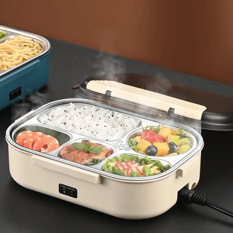 

Electric Heated Lunch Boxes Stainless Steel Food Insulation Bento Lunch Box Home Car Keep Warm Lunch Box 1.2L, 12V/220V