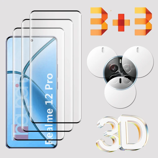 Film de protection d'écran et d'objectif d'appareil photo pour Realme 12 Pro Plus, verre Guatemala 6 en 1 1