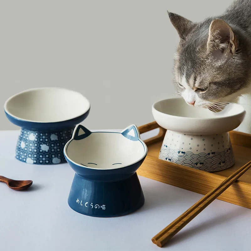 

Cute Tilted Elevated Cat Dog Bowl Porcelain Pet Feeder Bowl Whisker Friendly Dish Cat Dogs Food Dispenser Cats Feeder chien