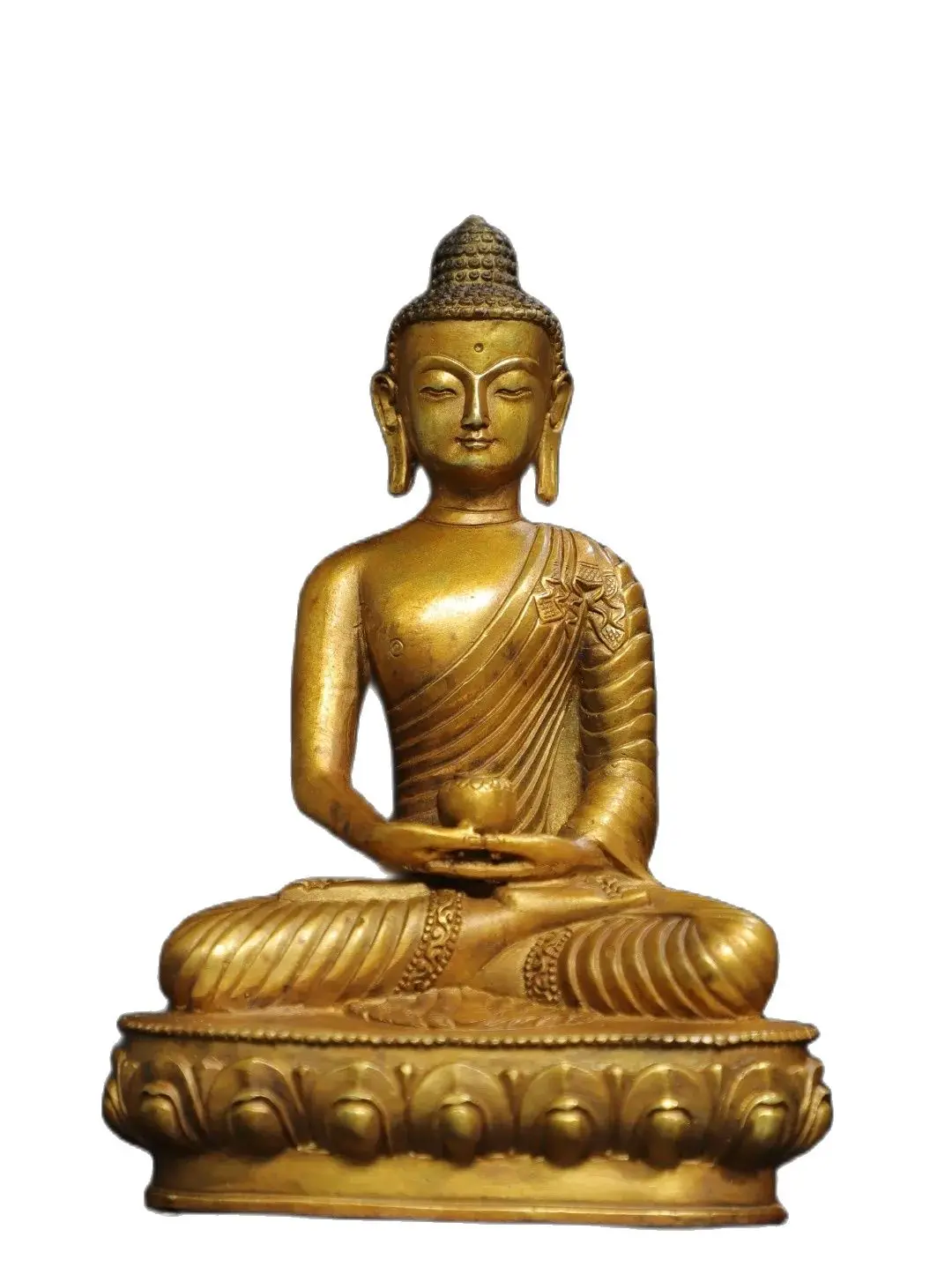 

Offering religious bronze gilded Buddha statues of Shakyamuni at home Size: Height 20cm, Width 13cm, Thickness 8cm, Weight 0.85k