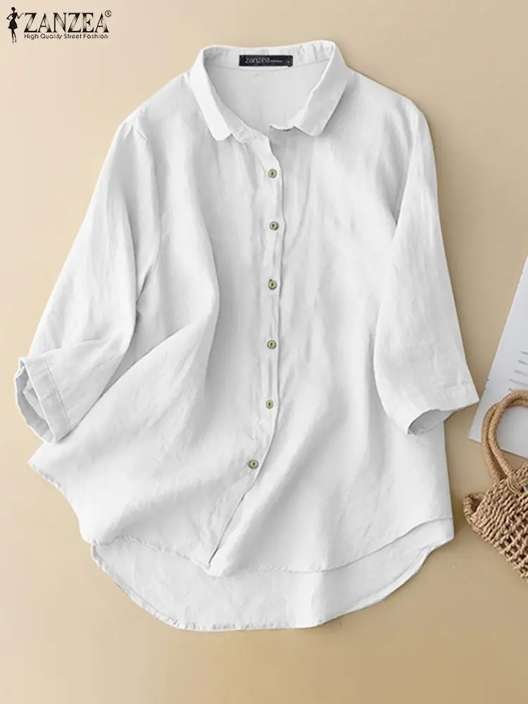 ZANZEA Woman Fashion Solid Shirt Summer Vintage Pure Cotton Blouse Femme Lapel Neck 3/4 Sleeve Shirts Causal Streetwear Tops
ZANZEA Woman Fashion Solid Shirt Summer Vintage Pure Cotton Blouse Femme Lapel Neck 3/4 Sleeve Shirts Causal Streetwear Tops
