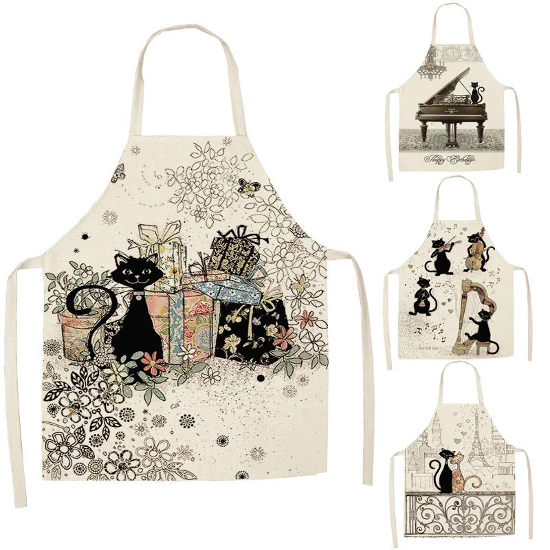 

1 Pcs Cute Cat Pattern Kitchen Apron for Women Bibs Household Cleaning Pinafore Home Cooking Aprons Chef Apron for Man Coussin