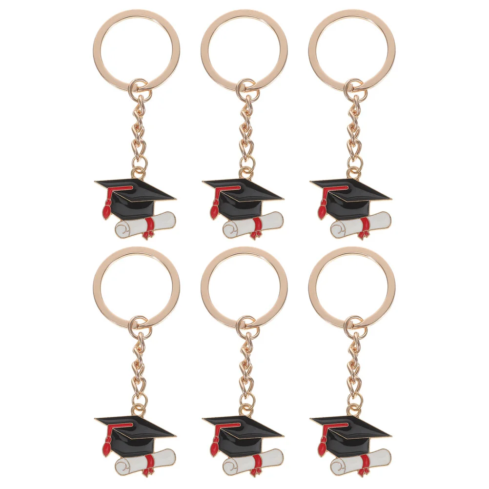 

6 Pcs Doctor Hat Keychain Unique Ring Fob Bags Graduation Chains Hanging Ornament Zinc Alloy Pendant Student