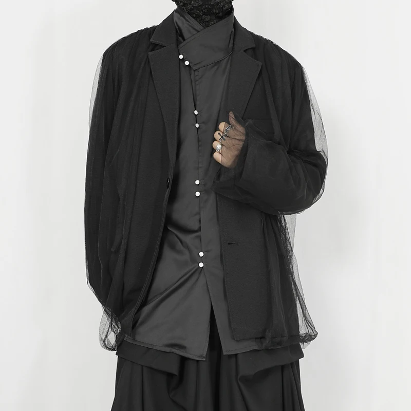 

Original menswear 2023 new fall casual casual Western Black niche designer mesh stitched loose Blazer